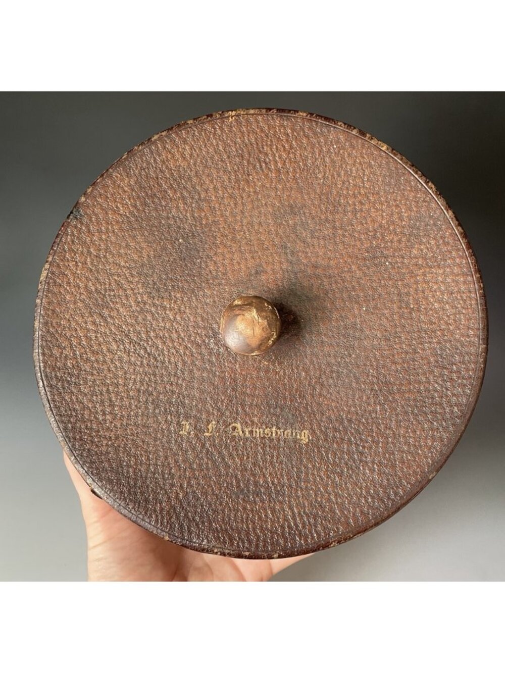 Antique Victorian Haberdashery Men's Leather Collar Box Red Satin Fabric Lined
